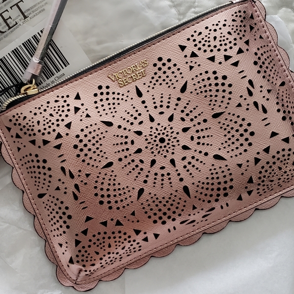 Victoria's Secret Handbags - VS rose gold perforated damask design wristlet